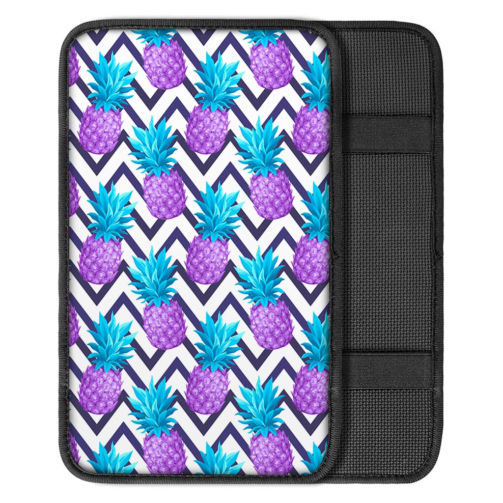 Purple Zig Zag Pineapple Pattern Print Car Center Console Cover