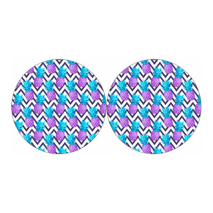 Purple Zig Zag Pineapple Pattern Print Car Coasters
