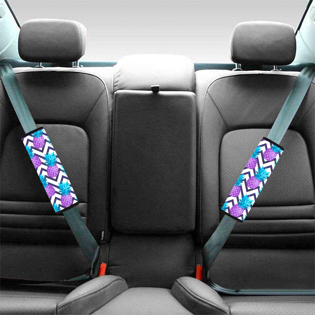 Purple Zig Zag Pineapple Pattern Print Car Seat Belt Covers