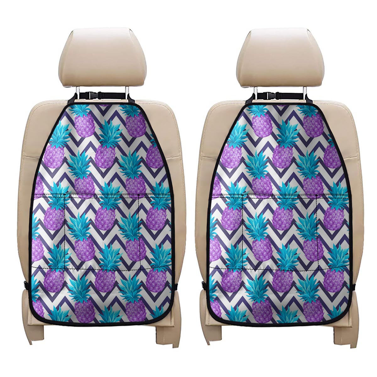 Purple Zig Zag Pineapple Pattern Print Car Seat Organizers