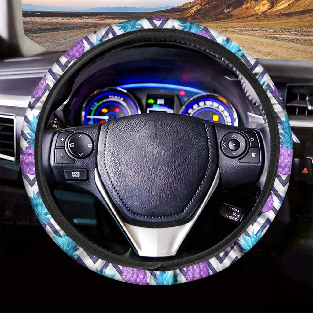 Purple Zig Zag Pineapple Pattern Print Car Steering Wheel Cover