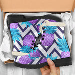 Purple Zig Zag Pineapple Pattern Print Comfy Boots GearFrost