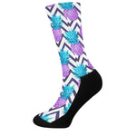 Purple Zig Zag Pineapple Pattern Print Crew Socks