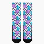 Purple Zig Zag Pineapple Pattern Print Crew Socks