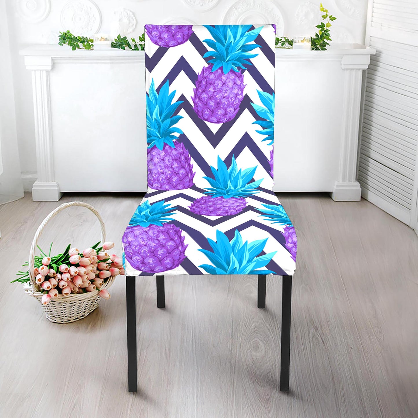 Purple Zig Zag Pineapple Pattern Print Dining Chair Slipcover