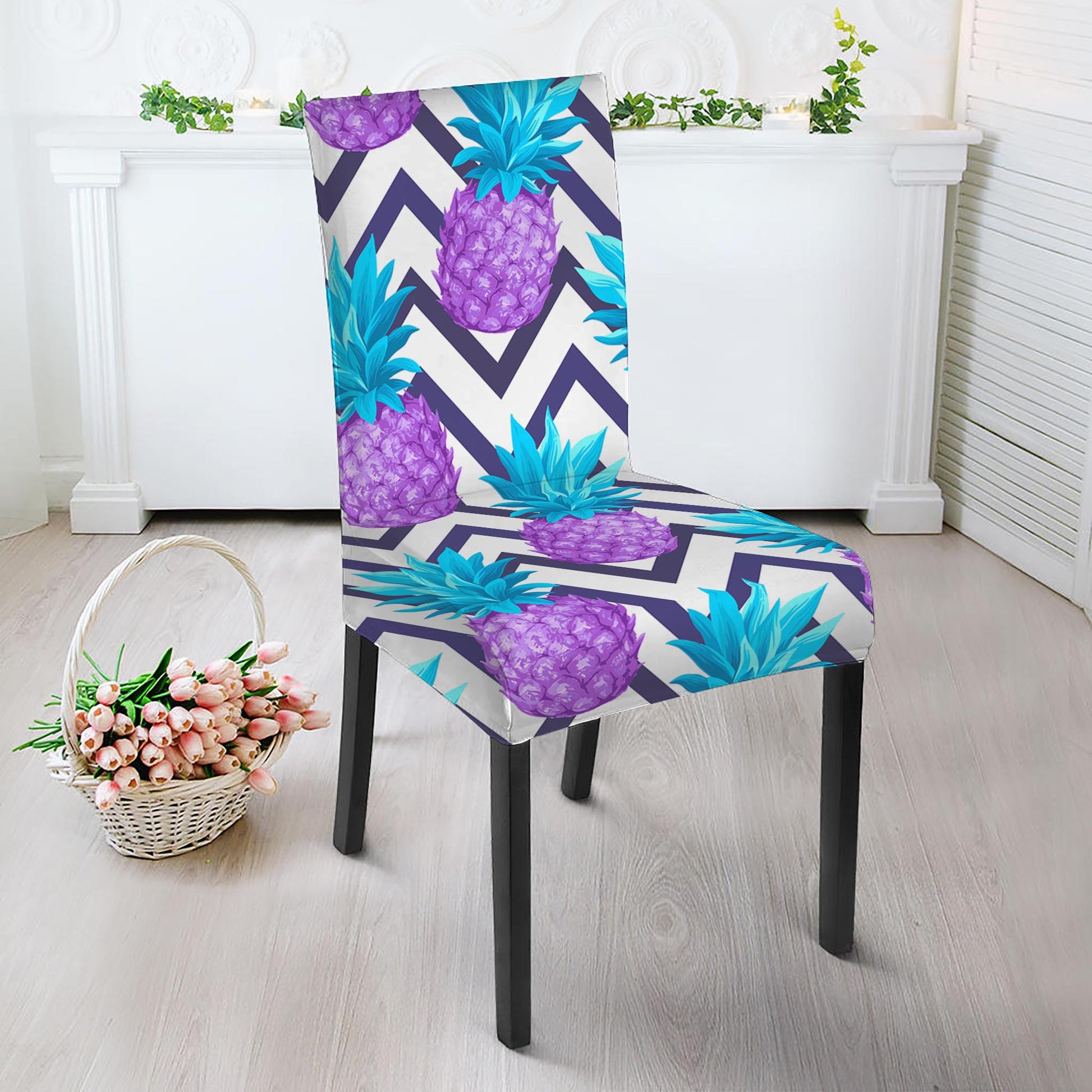 Purple Zig Zag Pineapple Pattern Print Dining Chair Slipcover