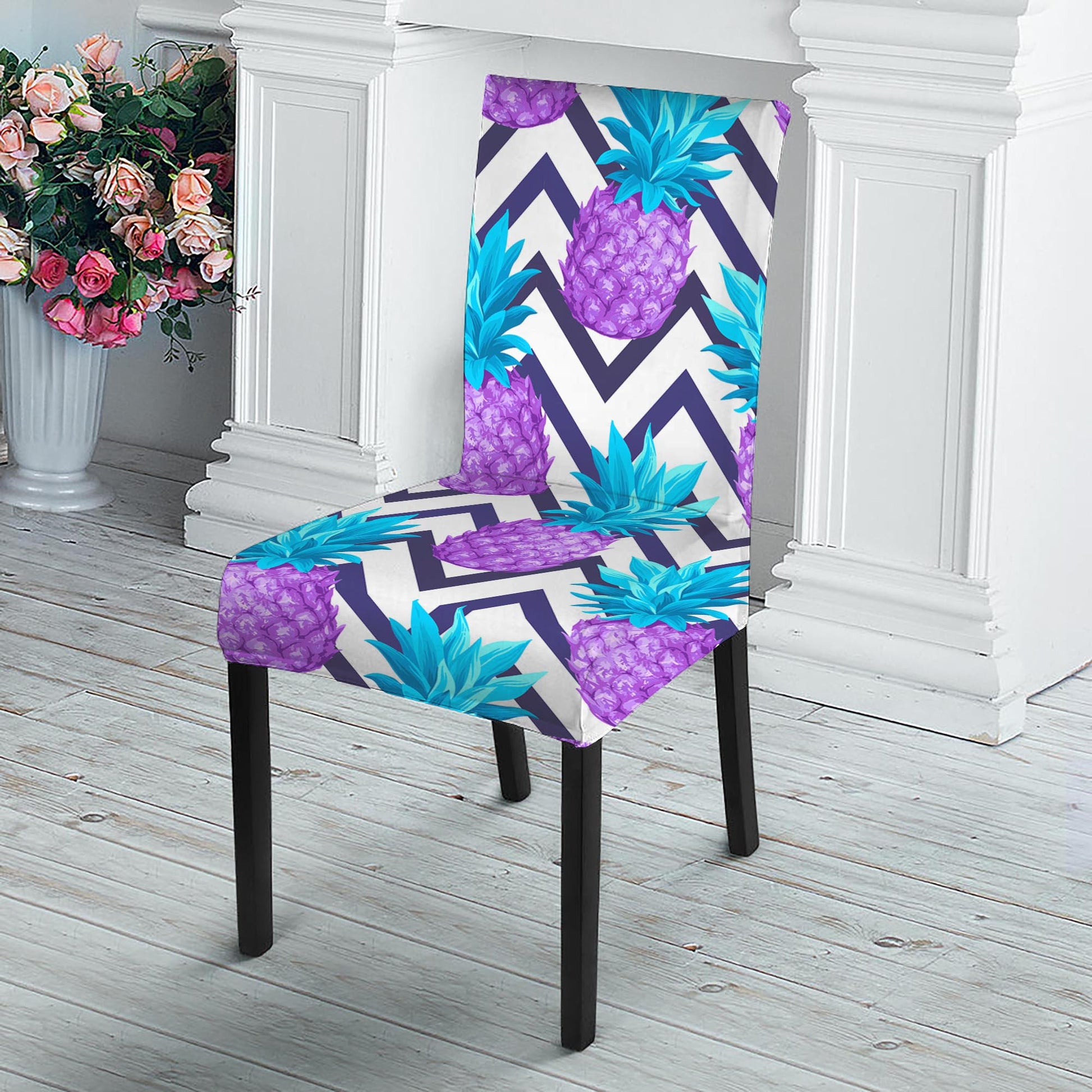 Purple Zig Zag Pineapple Pattern Print Dining Chair Slipcover
