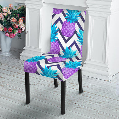 Purple Zig Zag Pineapple Pattern Print Dining Chair Slipcover