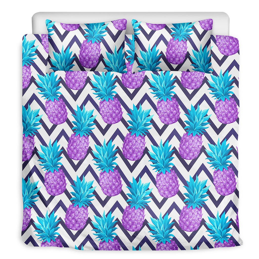 Purple Zig Zag Pineapple Pattern Print Duvet Cover Bedding Set