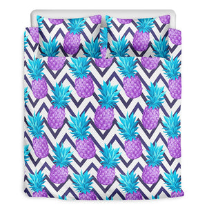 Purple Zig Zag Pineapple Pattern Print Duvet Cover Bedding Set