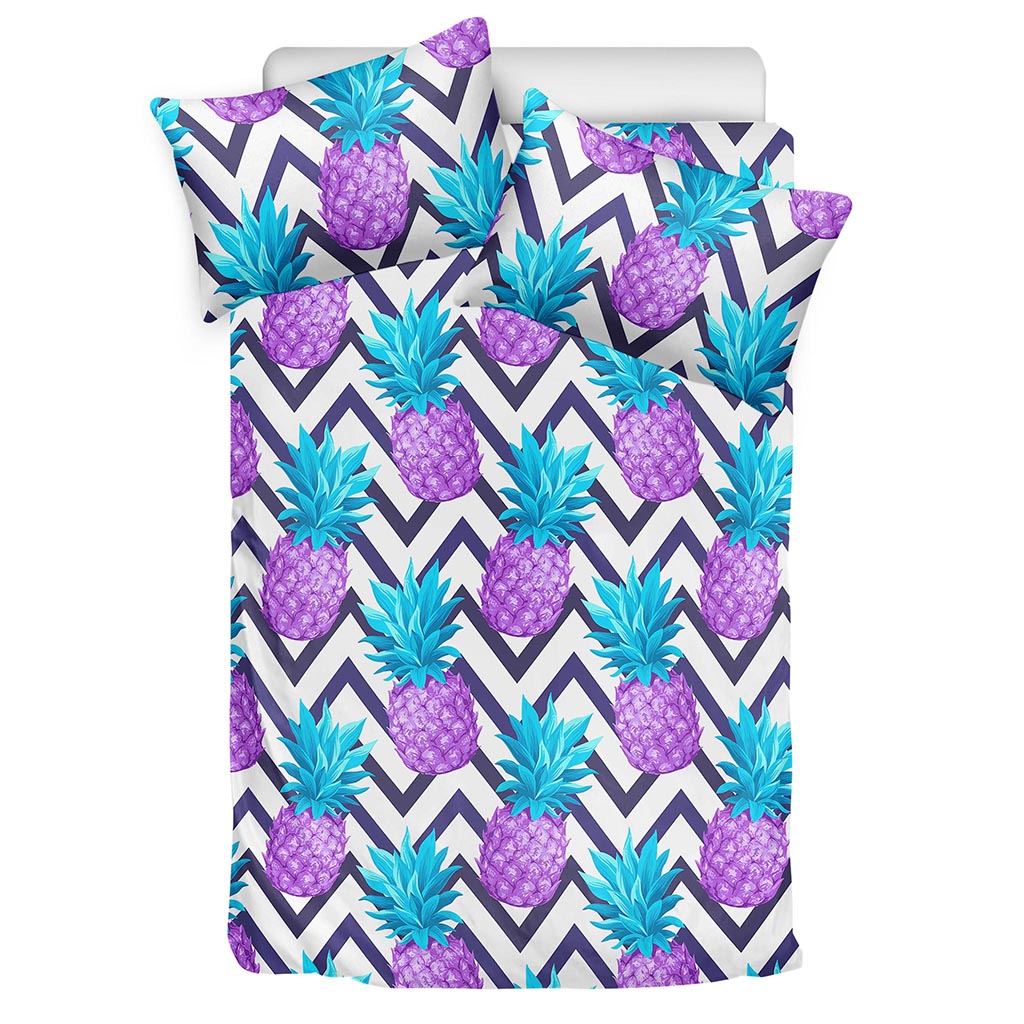Purple Zig Zag Pineapple Pattern Print Duvet Cover Bedding Set