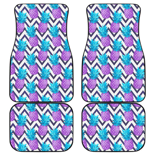 Purple Zig Zag Pineapple Pattern Print Front and Back Car Floor Mats