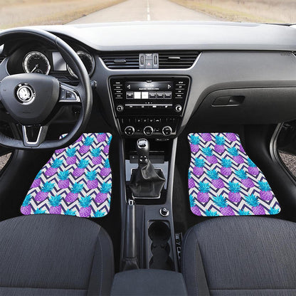 Purple Zig Zag Pineapple Pattern Print Front and Back Car Floor Mats