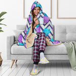 Purple Zig Zag Pineapple Pattern Print Hooded Blanket