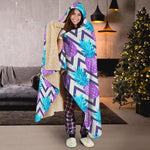Purple Zig Zag Pineapple Pattern Print Hooded Blanket