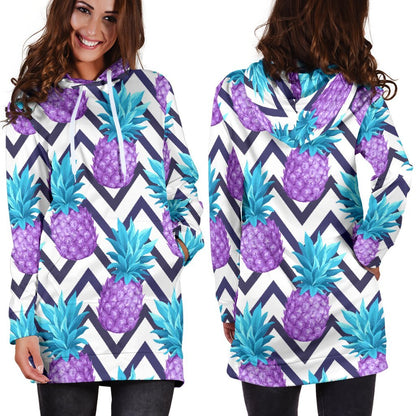 Purple Zig Zag Pineapple Pattern Print Hoodie Dress GearFrost