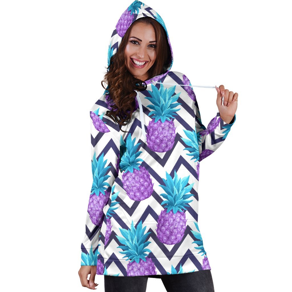 Purple Zig Zag Pineapple Pattern Print Hoodie Dress GearFrost