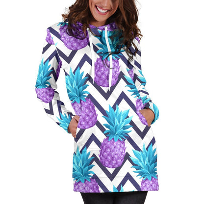 Purple Zig Zag Pineapple Pattern Print Hoodie Dress GearFrost