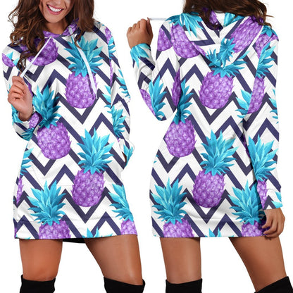 Purple Zig Zag Pineapple Pattern Print Hoodie Dress GearFrost