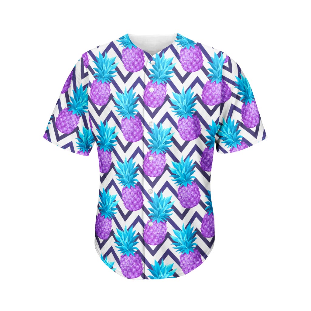 Purple Zig Zag Pineapple Pattern Print Men's Baseball Jersey