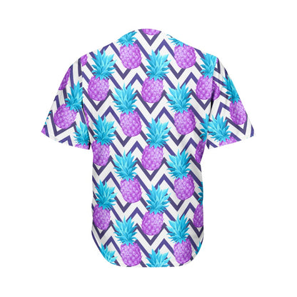 Purple Zig Zag Pineapple Pattern Print Men's Baseball Jersey