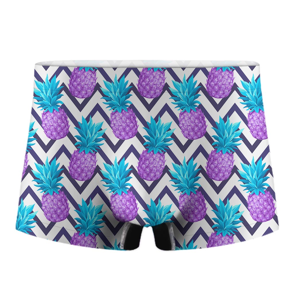 Purple Zig Zag Pineapple Pattern Print Men's Boxer Briefs