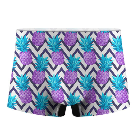 Purple Zig Zag Pineapple Pattern Print Men's Boxer Briefs