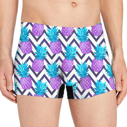 Purple Zig Zag Pineapple Pattern Print Men's Boxer Briefs