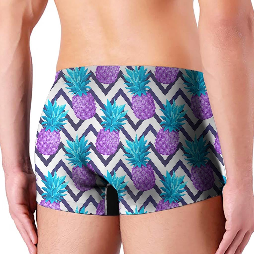 Purple Zig Zag Pineapple Pattern Print Men's Boxer Briefs