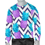 Purple Zig Zag Pineapple Pattern Print Men's Crewneck Sweatshirt GearFrost