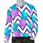 Purple Zig Zag Pineapple Pattern Print Men's Crewneck Sweatshirt GearFrost