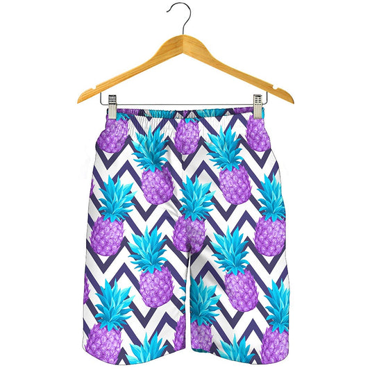 Purple Zig Zag Pineapple Pattern Print Men's Shorts