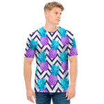 Purple Zig Zag Pineapple Pattern Print Men's T-Shirt