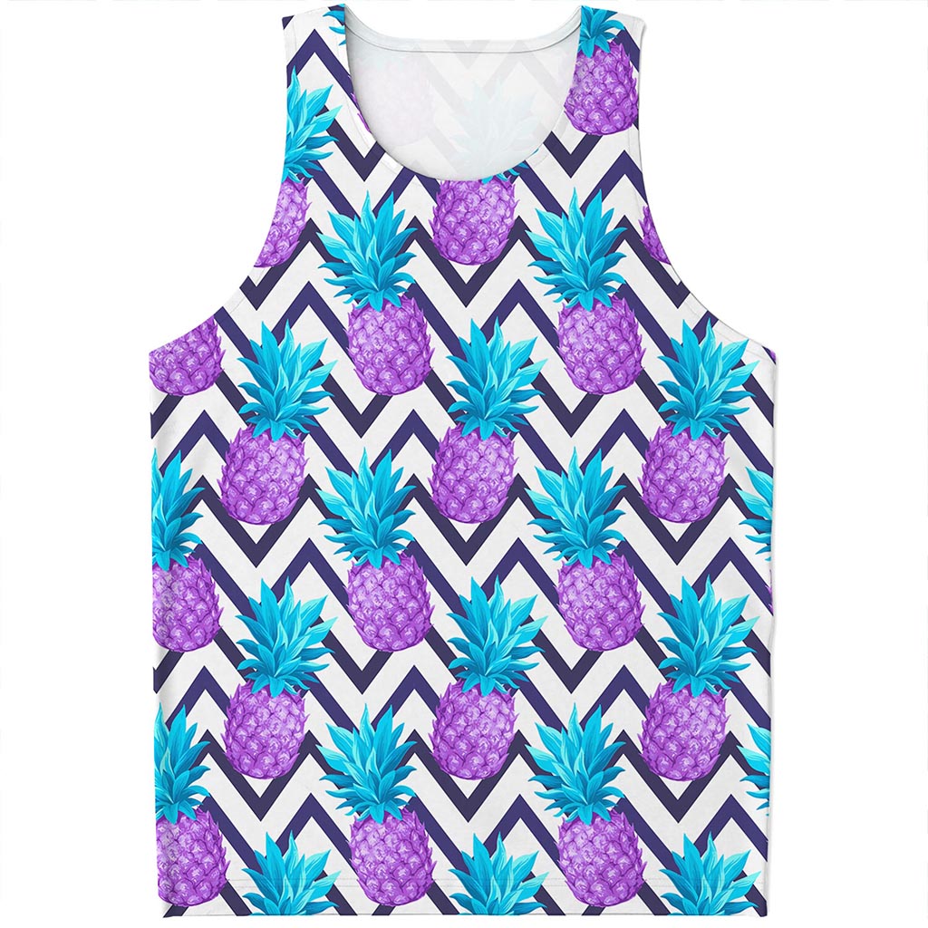 Purple Zig Zag Pineapple Pattern Print Men's Tank Top