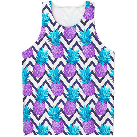 Purple Zig Zag Pineapple Pattern Print Men's Tank Top