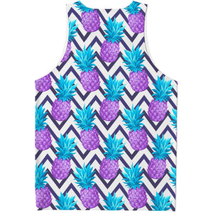 Purple Zig Zag Pineapple Pattern Print Men's Tank Top