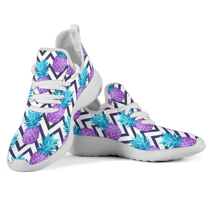 Purple Zig Zag Pineapple Pattern Print Mesh Knit Shoes GearFrost