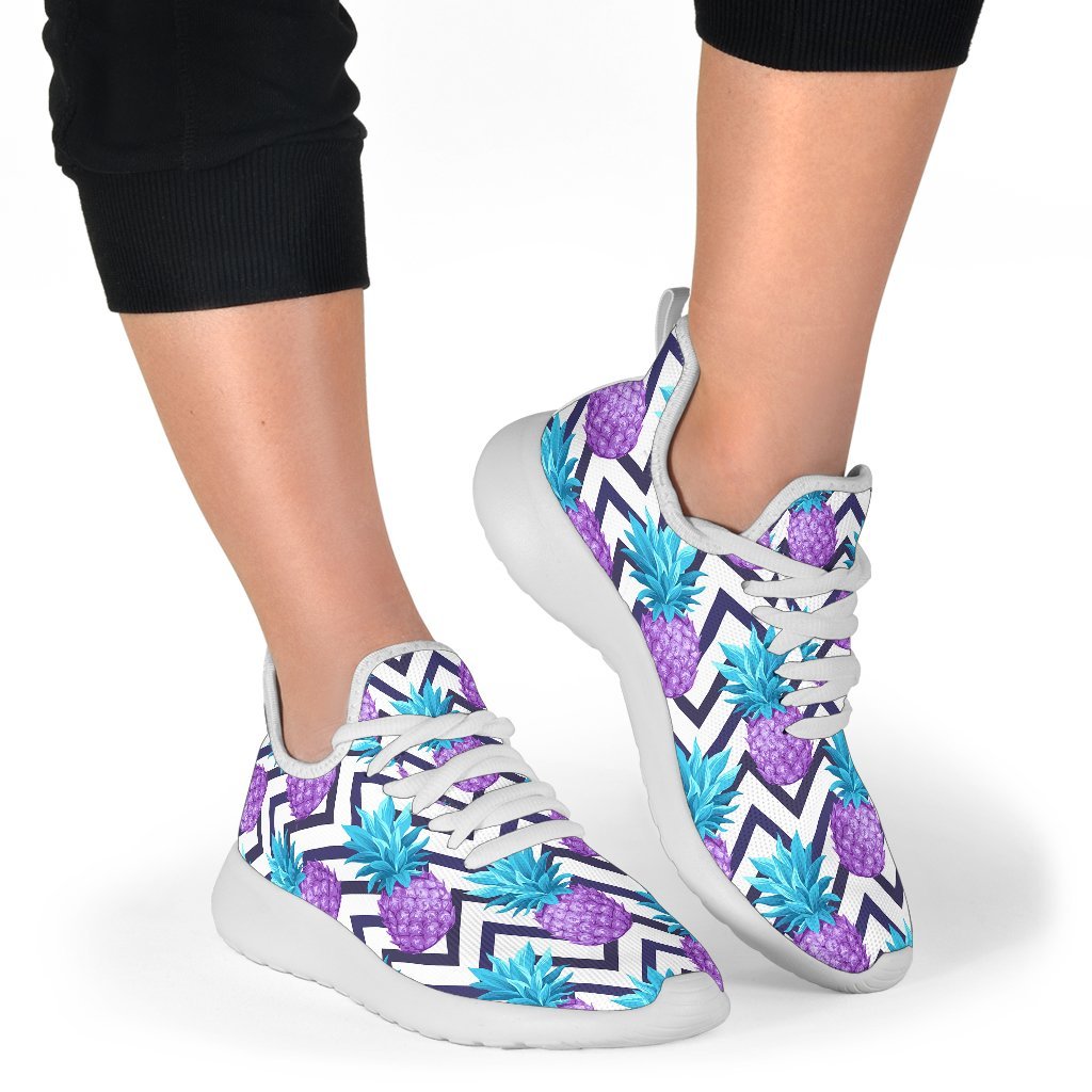 Purple Zig Zag Pineapple Pattern Print Mesh Knit Shoes GearFrost
