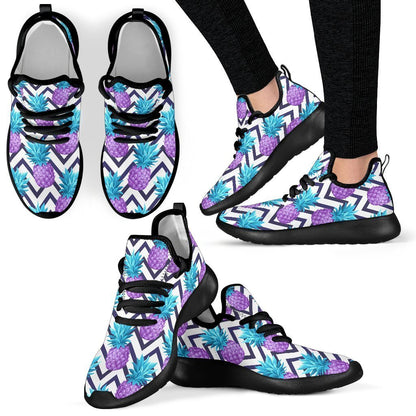 Purple Zig Zag Pineapple Pattern Print Mesh Knit Shoes GearFrost