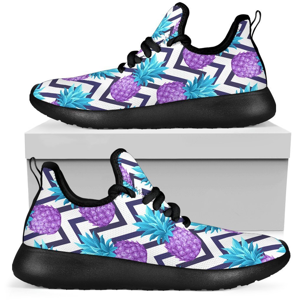 Purple Zig Zag Pineapple Pattern Print Mesh Knit Shoes GearFrost