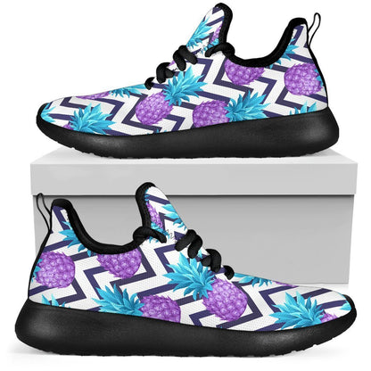 Purple Zig Zag Pineapple Pattern Print Mesh Knit Shoes GearFrost
