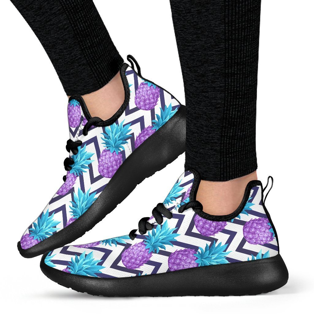 Purple Zig Zag Pineapple Pattern Print Mesh Knit Shoes GearFrost