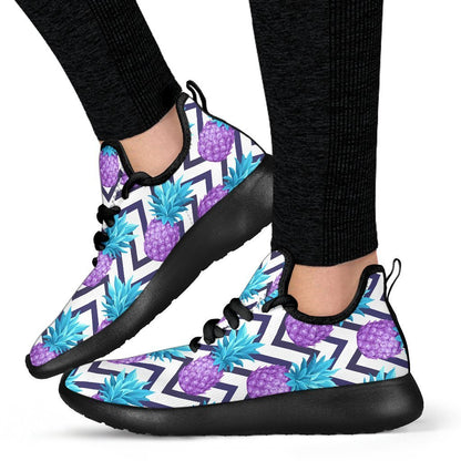 Purple Zig Zag Pineapple Pattern Print Mesh Knit Shoes GearFrost