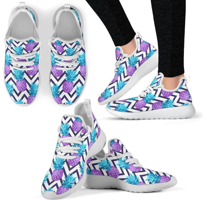 Purple Zig Zag Pineapple Pattern Print Mesh Knit Shoes GearFrost