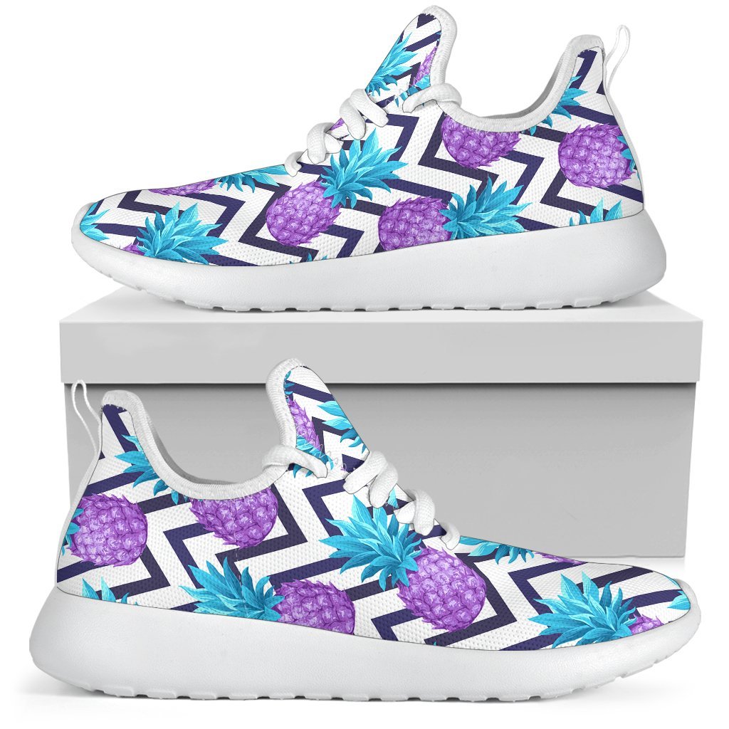 Purple Zig Zag Pineapple Pattern Print Mesh Knit Shoes GearFrost