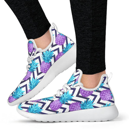 Purple Zig Zag Pineapple Pattern Print Mesh Knit Shoes GearFrost