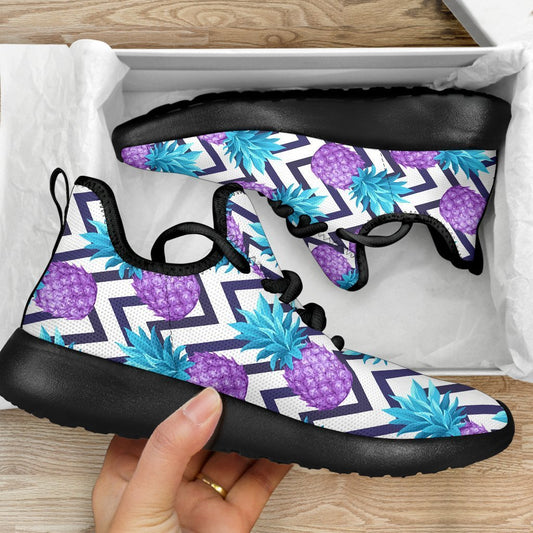 Purple Zig Zag Pineapple Pattern Print Mesh Knit Shoes GearFrost