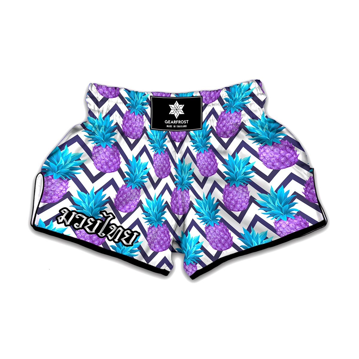 Purple Zig Zag Pineapple Pattern Print Muay Thai Boxing Shorts