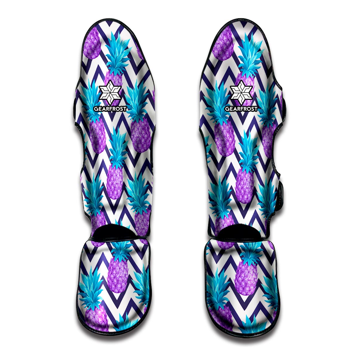 Purple Zig Zag Pineapple Pattern Print Muay Thai Shin Guard