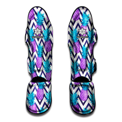 Purple Zig Zag Pineapple Pattern Print Muay Thai Shin Guard